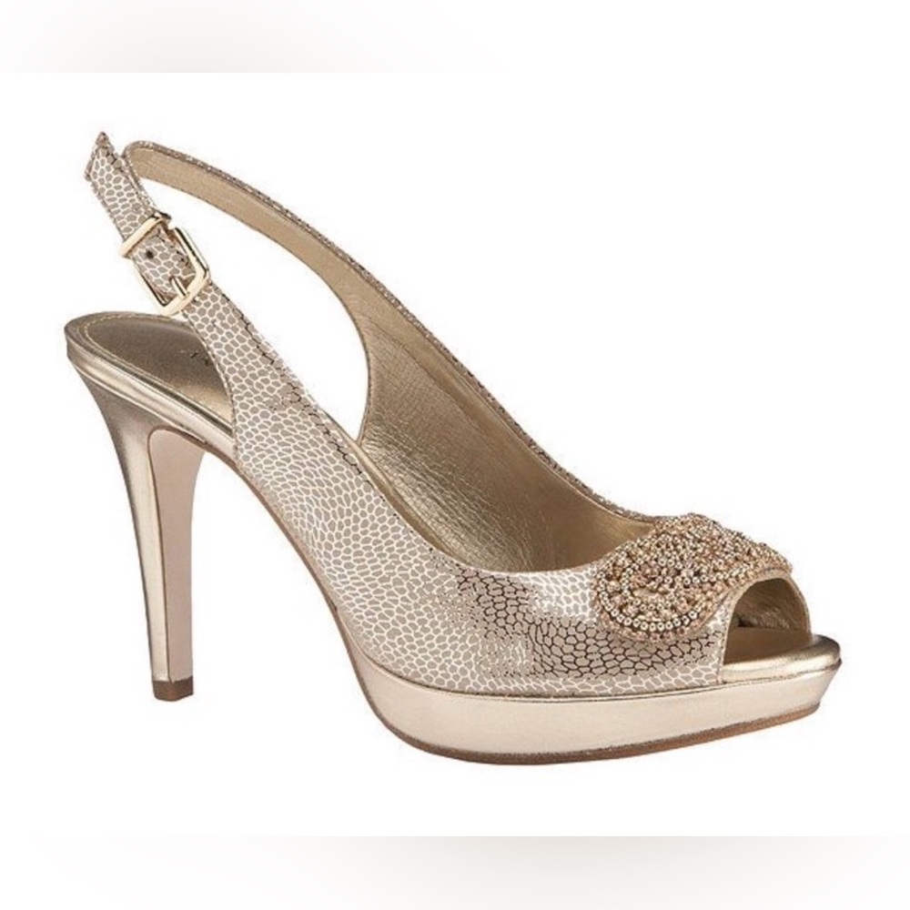 Antonio Melani Women's Gold Slingback Peep-Toe High Heel Sandals Size 10